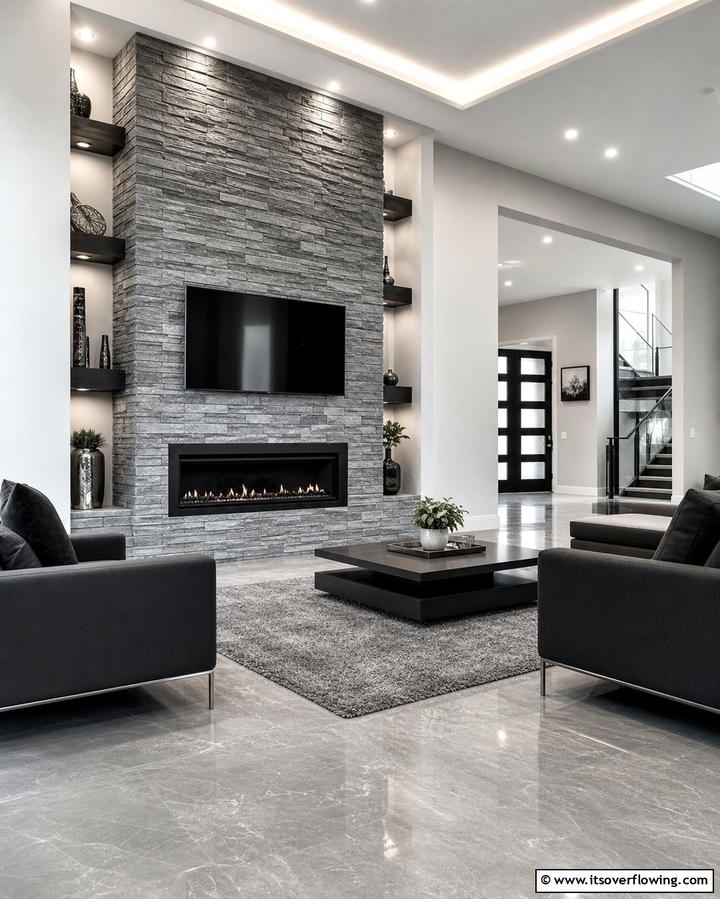 Two Sided Versatility - 25 Stacked Stone Fireplace Ideas for a Rustic Look