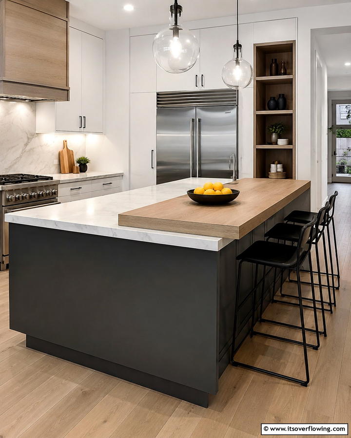 Two Tiered Island for Versatile Use - 25 Kitchen Island Ideas With Seating for Functionality