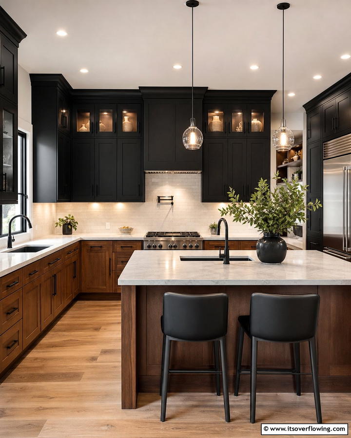 Two Tone Black and Brown Cabinets - 25 Black and Brown Kitchen Ideas for a Bold Look