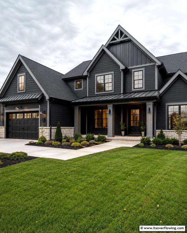 Two Tone Black and Gray Exterior - 25 Black Modern Farmhouse Exterior Design Ideas