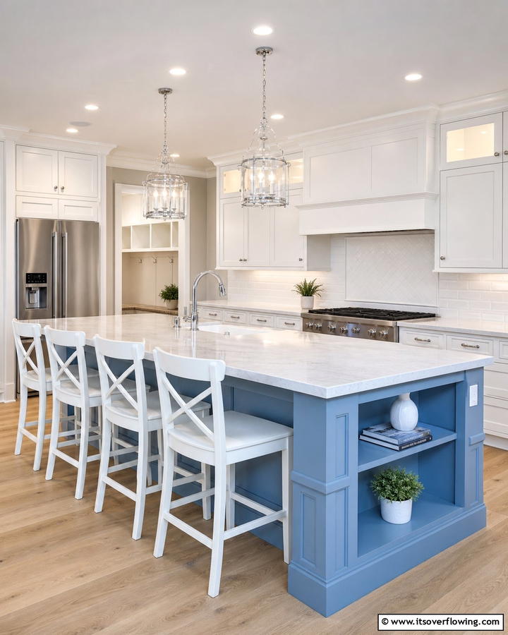 Two Tone Blue and White Kitchen Islands - 25 Blue Kitchen Island Ideas for a Fresh Look