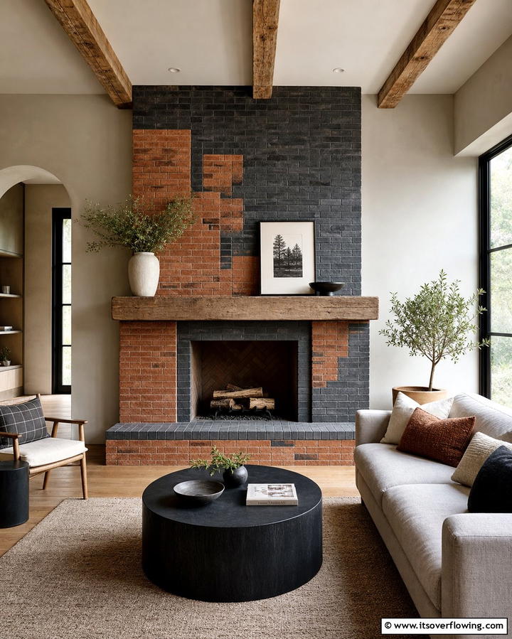 Two Tone Brick Fireplace Design - 25 Rustic Living Room Ideas with a Brick Fireplace