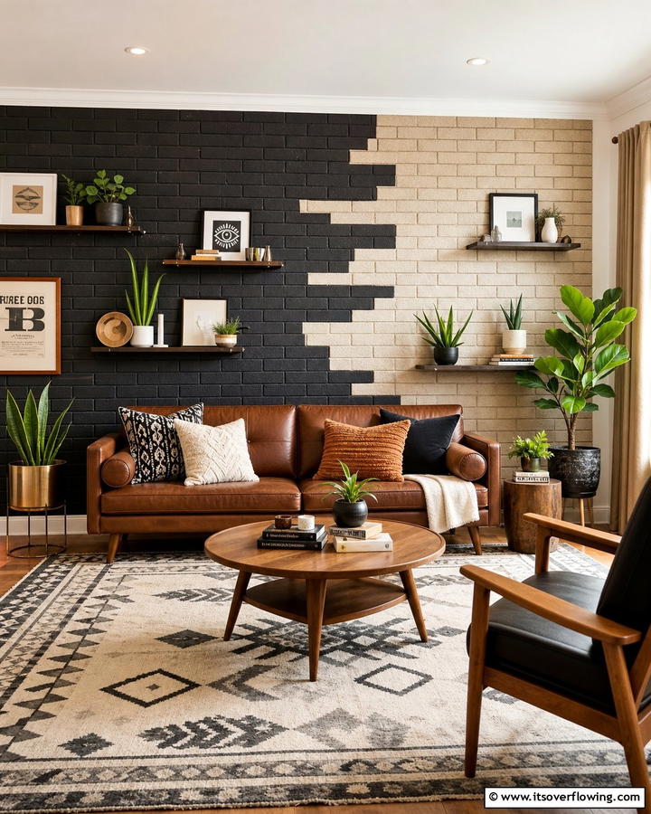 Two Tone Brick Wall for Visual Interest - 25 Brick Wall Living Room Ideas for a Cozy Feel