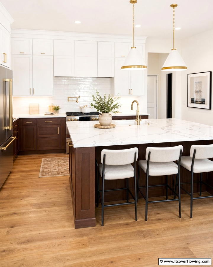 Two Tone Brown and White Cabinets - 20 Brown Kitchen Cabinets Ideas for a Warm and Inviting Space