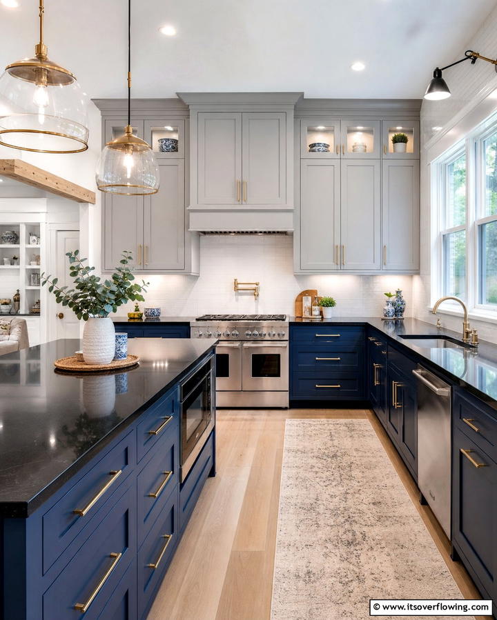 Two Tone Cabinet Designs - 25 Kitchen Ideas with Gray Cabinets and Black Countertops