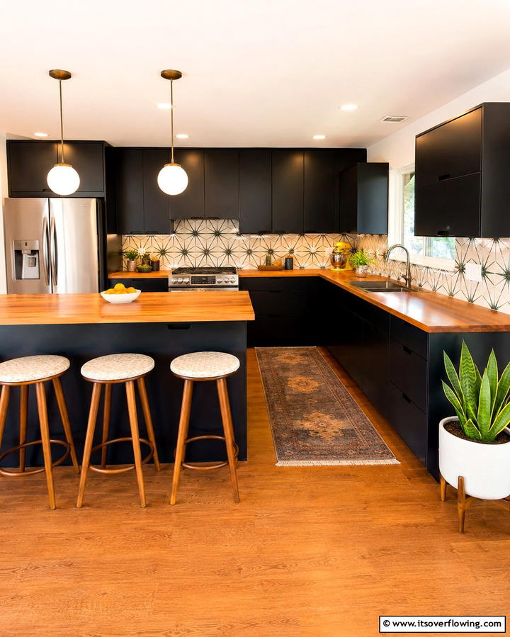 Two Tone Cabinetry for Depth - 25 Kitchen With Black Cabinets And Wood Countertops Ideas