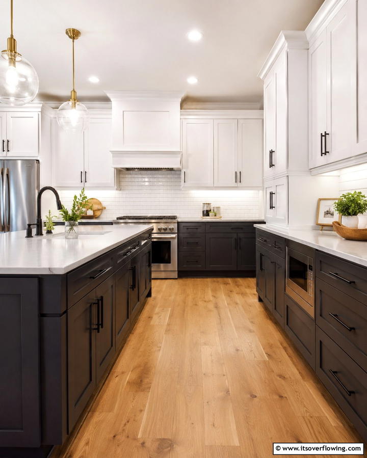 Two Tone Cabinetry for Depth - 25 Dark Kitchen Ideas for a Bold and Modern Look