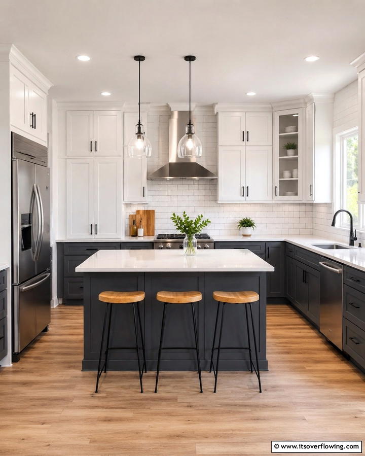 Two Tone Cabinetry in Grey and White - 25 Grey and White Kitchen Ideas for a Classic Look
