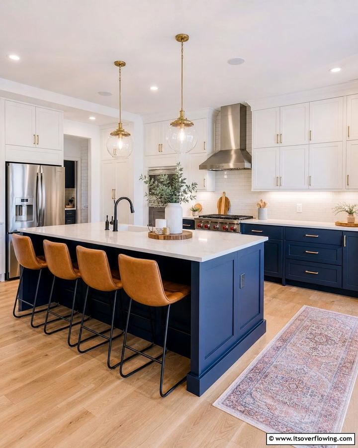 Two Tone Cabinets for Depth - 25 Blue and White Kitchen Ideas for a Fresh and Timeless Look