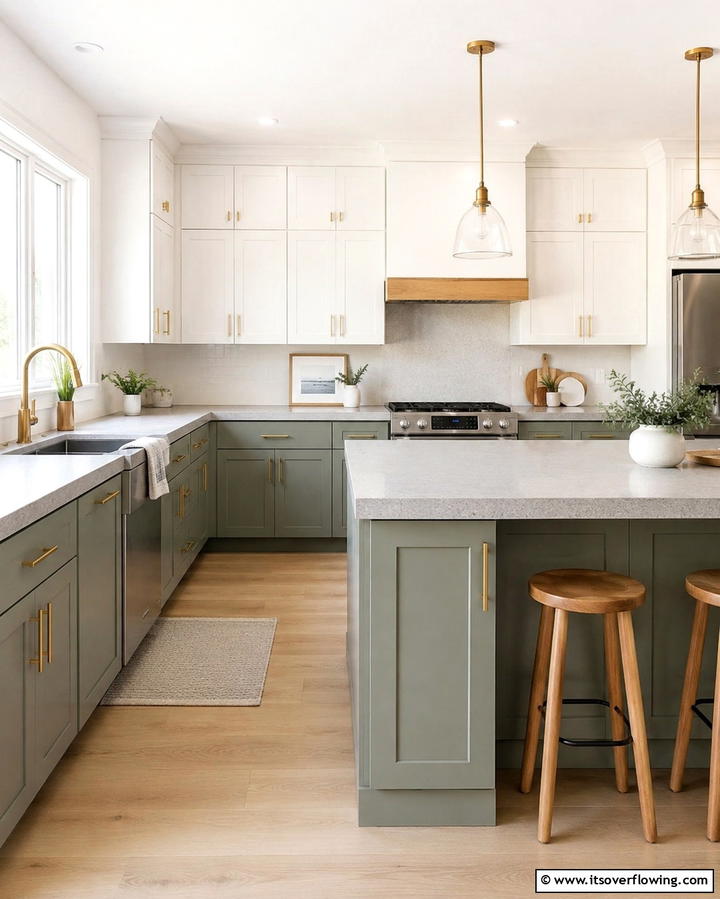Two Tone Cabinets with Sage Green and White - 25 Sage Green Kitchen Ideas for a Fresh and Inviting Space