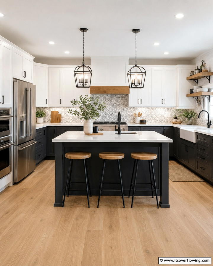 Two Tone Cabinets with a Gray and White Palette - 25 Farmhouse Kitchen with Gray Cabinets Ideas
