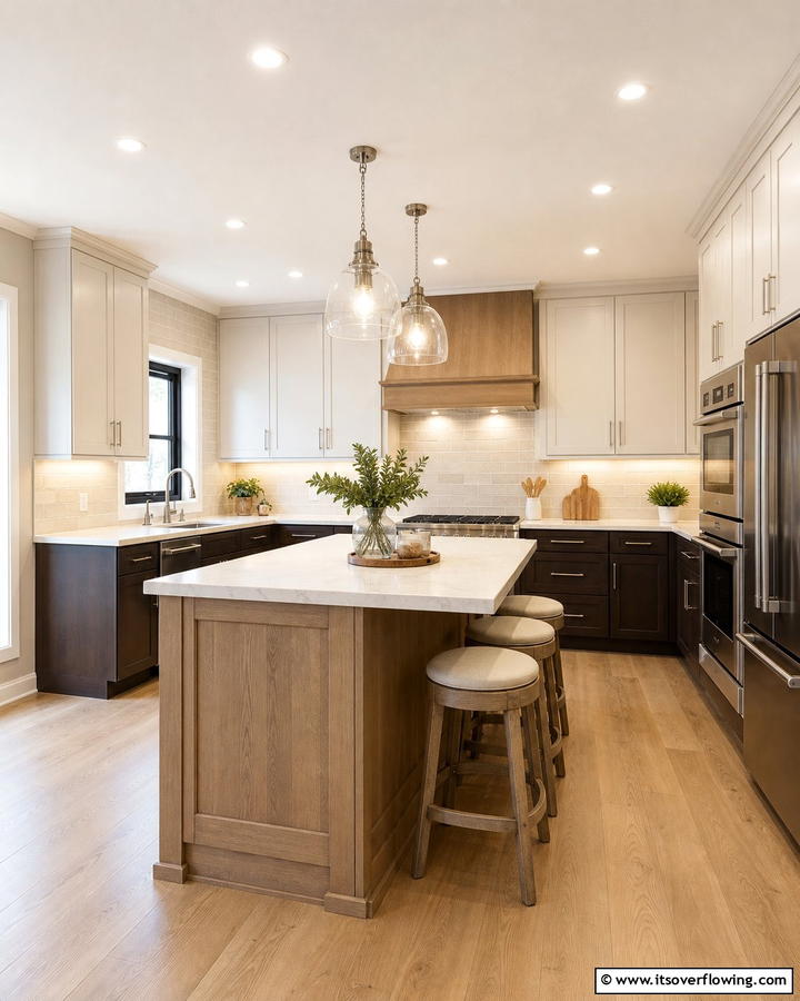 Two Tone Cabinets - 20 Brown Kitchen Ideas to Create a Cozy and Stylish Space