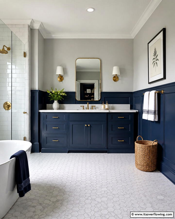 Two Tone Color Contrast - 25 Powder Room Wainscoting Ideas for a Chic Look