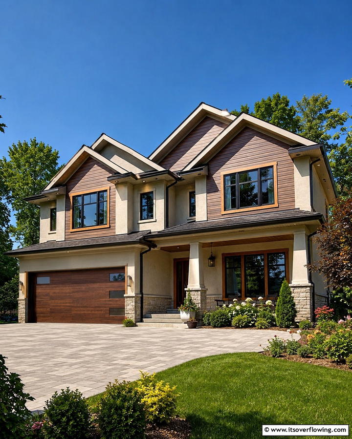 Two Tone Cream and Brown Layers - 25 Cream and Brown House Exterior Ideas for Warmth