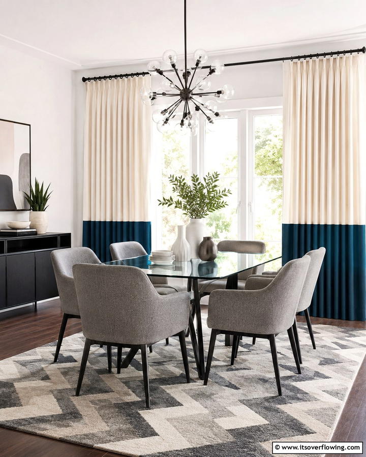 Two Tone Curtains for Contrast - 25 Elegant Dining Room Curtain Ideas to Transform Your Space