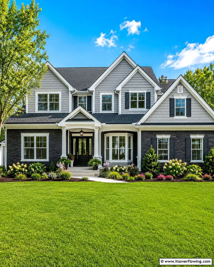 Two Tone Dark Grey and Light Grey - 25 Dark Grey House Exterior Ideas for a Bold Statement
