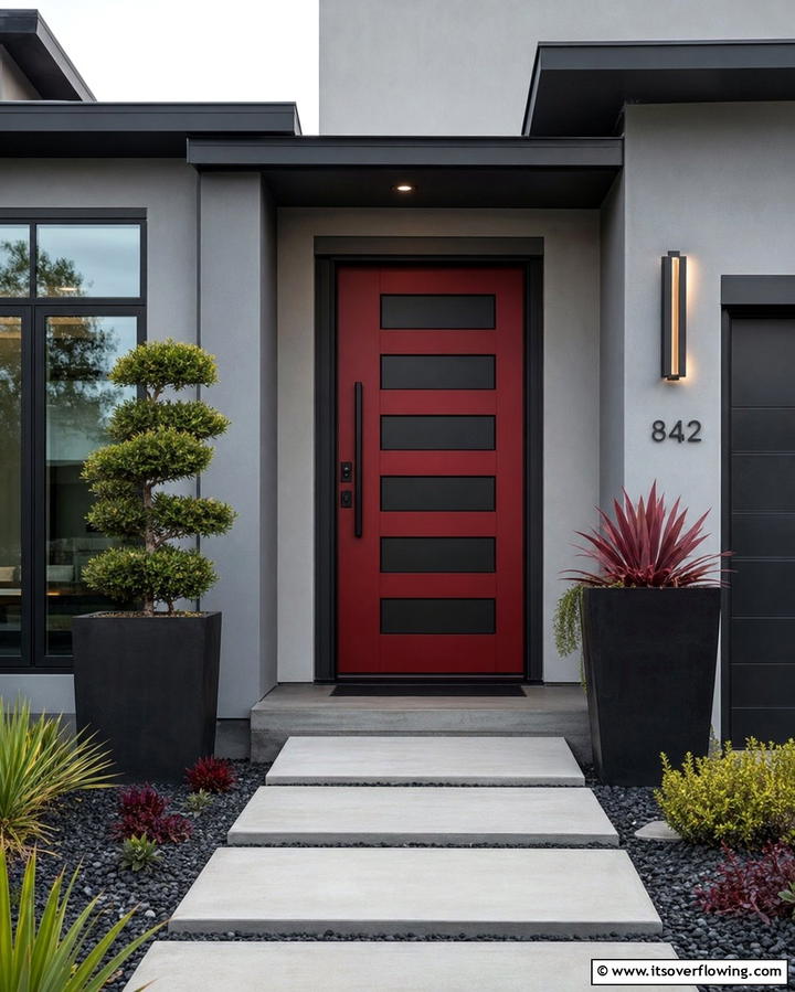 Two Tone Dark Red and Black Door - 25 Dark Red Front Door Ideas for a Bold Entrance