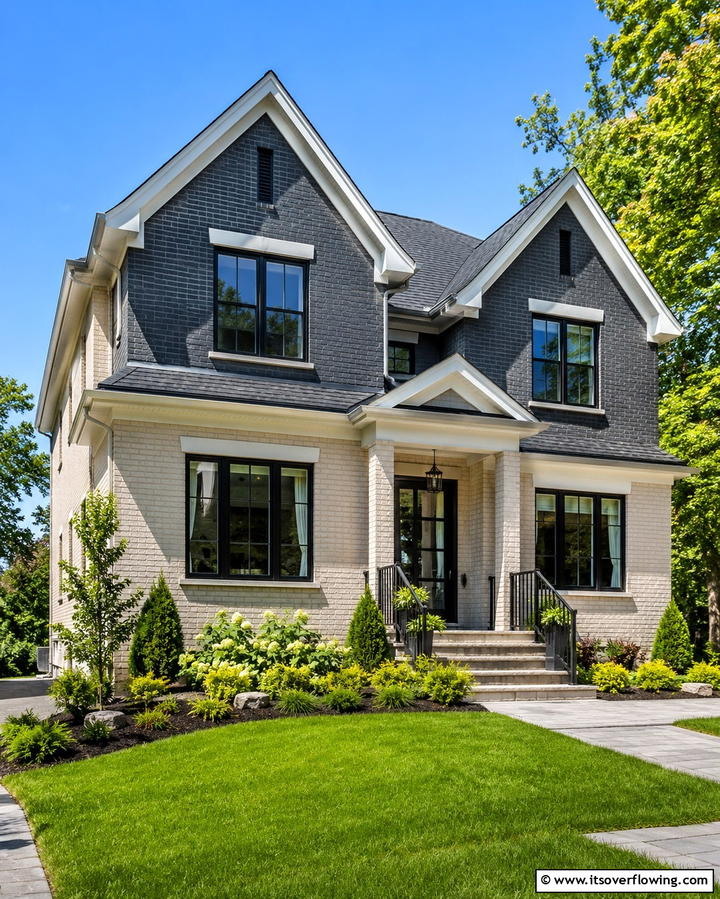 Two Tone Designs for Added Dimension - 25 Painted Brick Houses Ideas for a Fresh Look