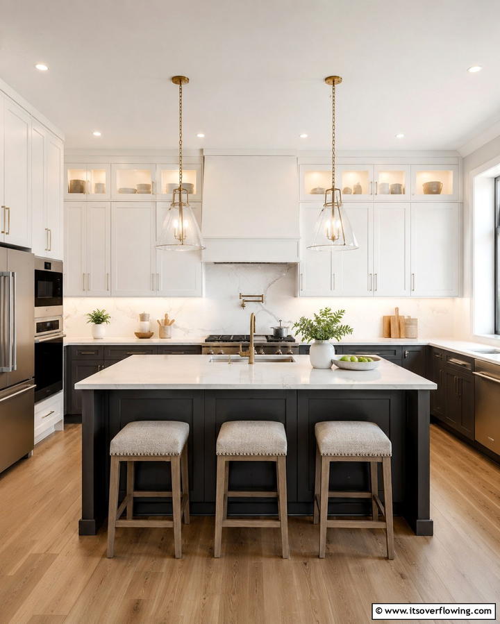 Two Tone Elegance with Off White Uppers - 25 Off-white Kitchen Cabinets for a Timeless Look