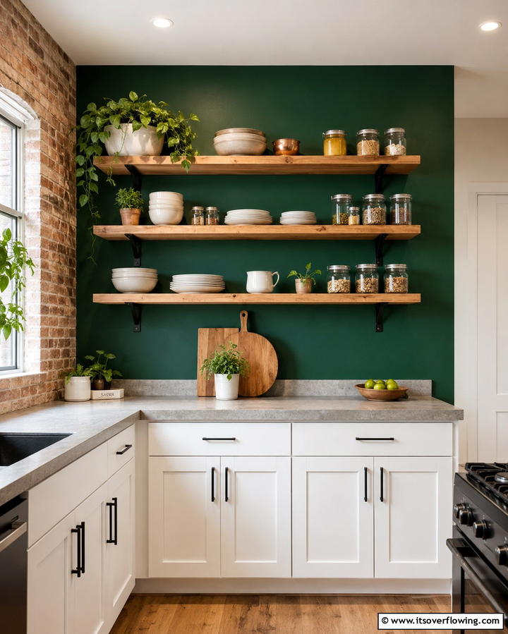Two Tone Emerald Green and White Cabinets - 25 Emerald Green Kitchen Ideas for Bold Style