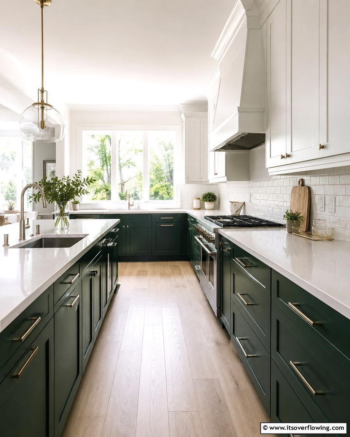 Two Tone Emerald Green and White Kitchen - 25 Emerald Green Kitchen Ideas for Bold Style