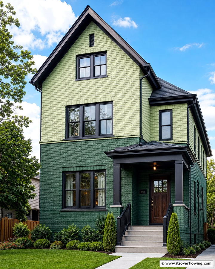 Two Tone Green Brick for Visual Interest - 30 Green Brick Exterior Home Design Ideas for Modern Houses