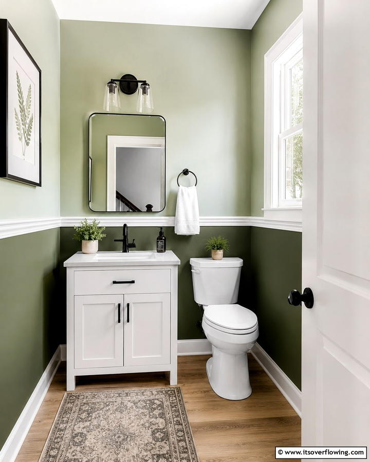 Two Tone Green Walls - 25 Green Powder Room Ideas for a Fresh Look