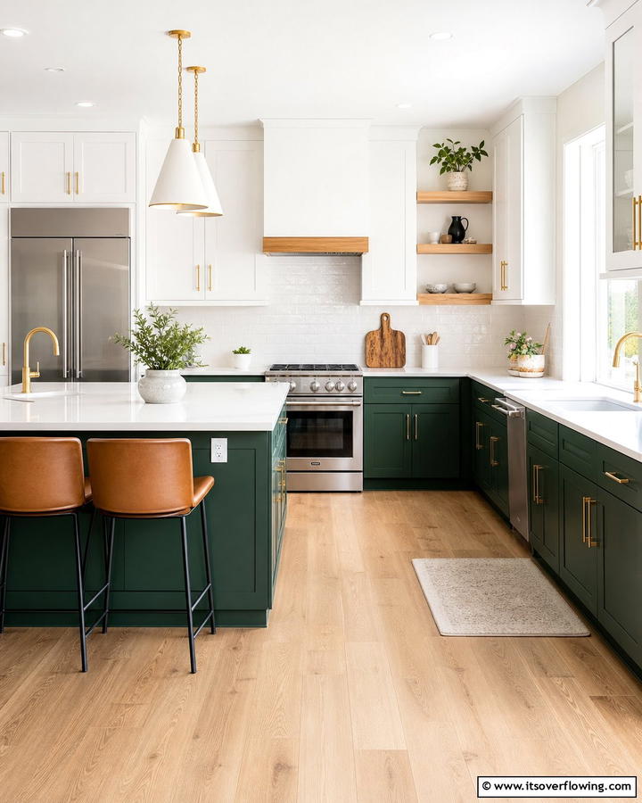 Two Tone Green and White Kitchen - 20 Forest Green Kitchen Ideas for a Bold and Vibrant Look