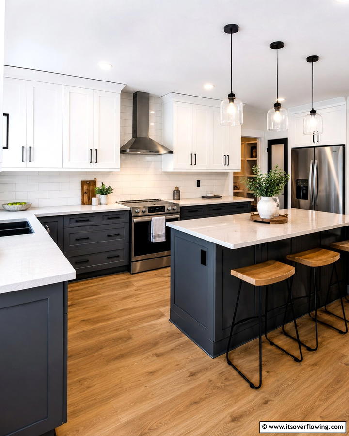 Two Tone Kitchen Harmony - 20 White Kitchen Cabinets With Black Hardware Ideas