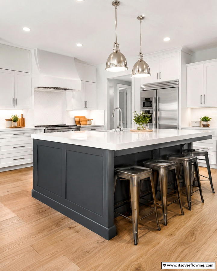 Two Tone Kitchen Island - 25 Grey and White Kitchen Ideas for a Classic Look