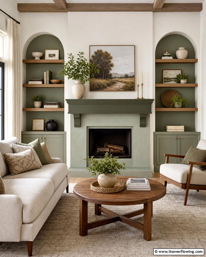 Two Tone Sage Green Fireplace - 20 Sage Green Fireplace Ideas for a Calm Ambiance