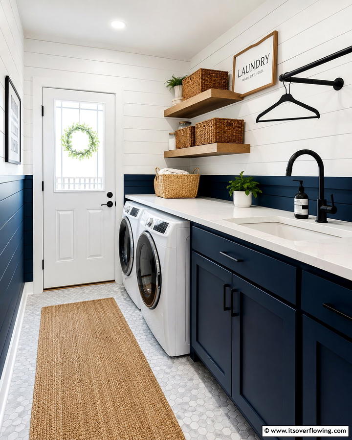 Two Tone Shiplap Design - 20 Shiplap Laundry Room Ideas for a Rustic and Charming Space