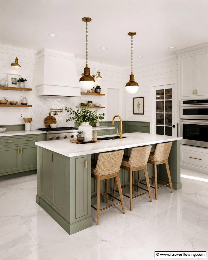 Two Tone Shiplap with a Matching Island - 20 Kitchen Shiplap Ideas with Kitchen Island Designs