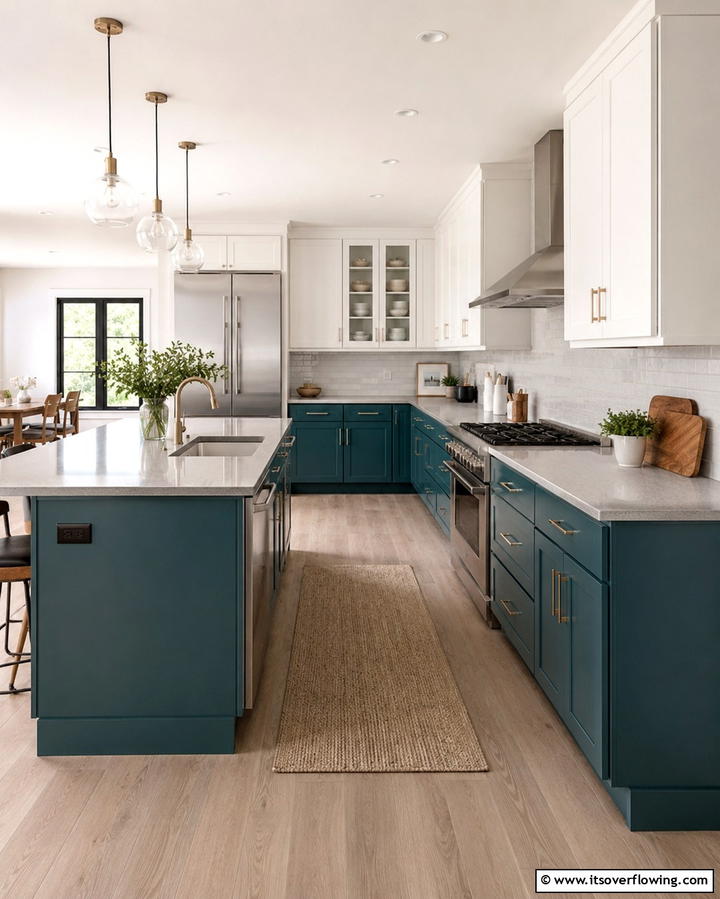 Two Tone Teal and White Cabinets - 25 Teal and White Kitchen Ideas for a Fresh Look