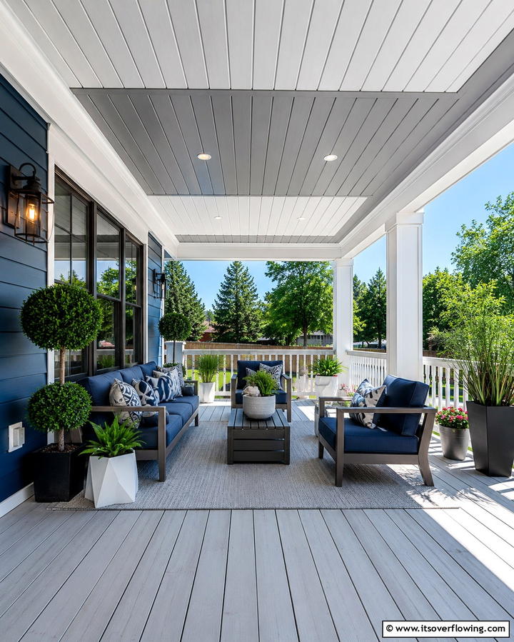 Two Tone Vinyl Designs - 20 Vinyl Porch Ceiling Ideas for a Stunning Outdoor Look