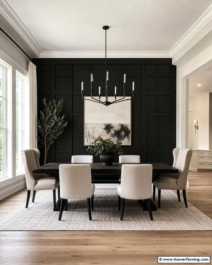 Two Tone Walls for Balance - 20 Black Accent Wall Dining Room Ideas for a Bold Look