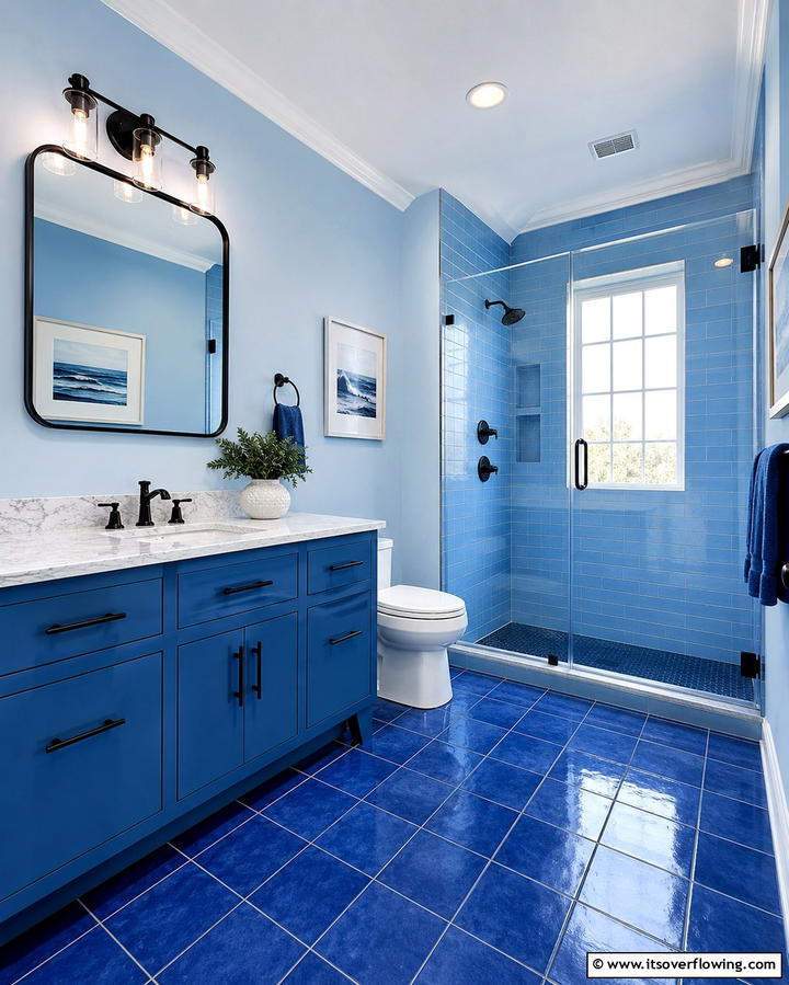 Two Tone Walls - 30 Bold Colorful Bathroom Designs to Energize Your Morning Routine