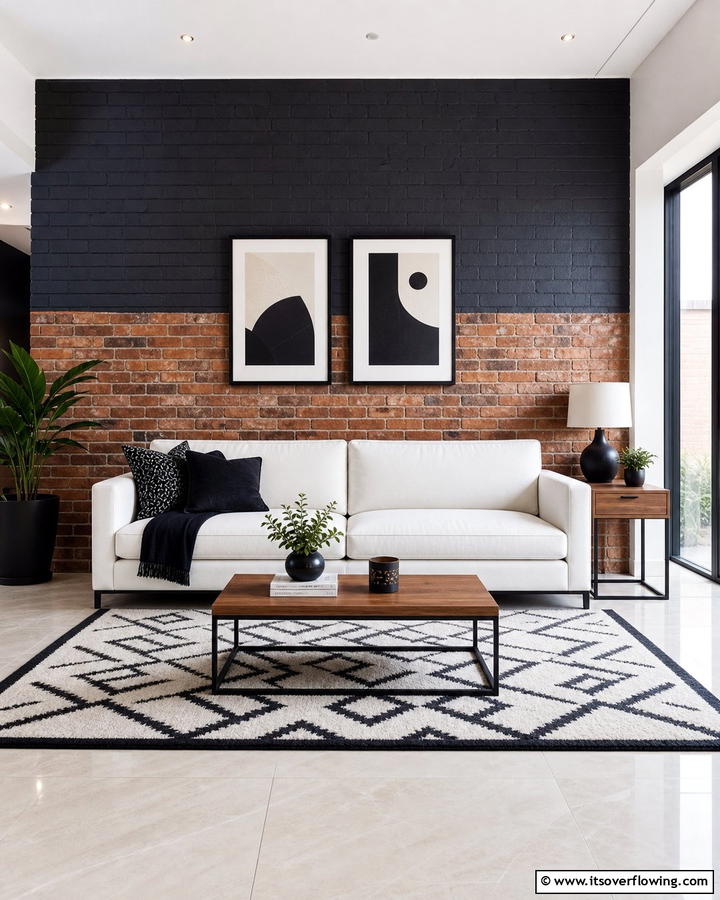 Two Toned Brick Accent Wall - 25 Brick Wall Living Room Ideas for a Cozy Feel