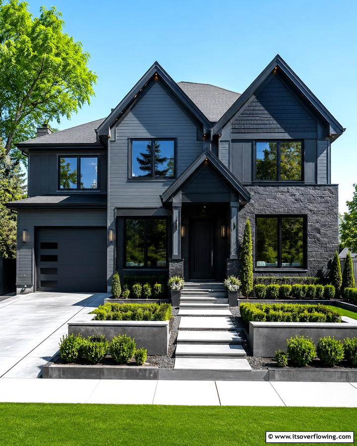 Two Toned Exterior with Dark Grey and Charcoal - 25 Dark Grey House Exterior Ideas for a Bold Statement
