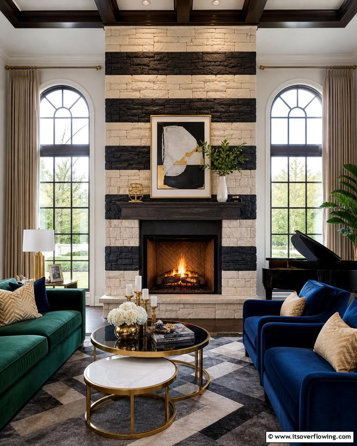 Two Toned Faux Stone Fireplace - 25 Faux Stone Fireplace Ideas for a Cozy and Elegant Look