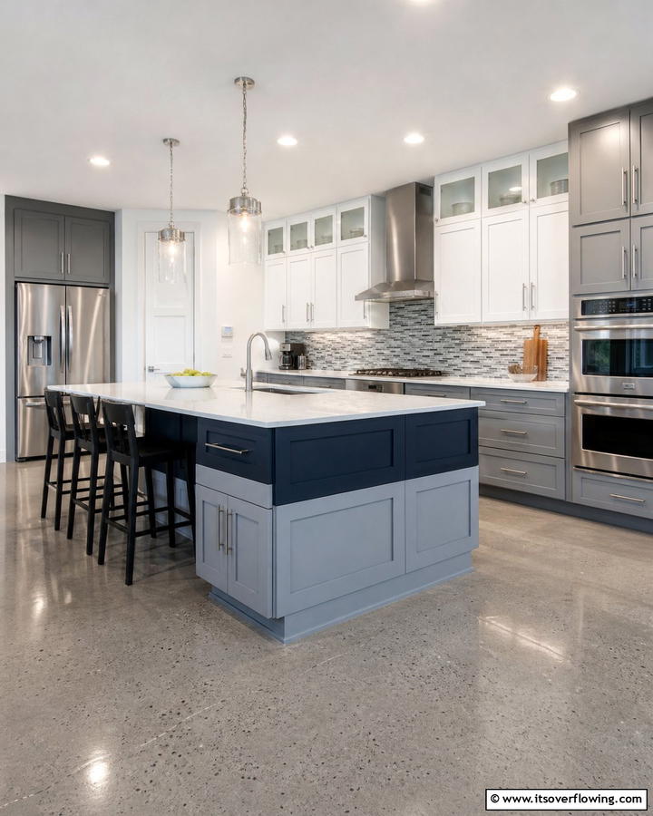 Two Toned Island in Blue and Gray - 25 Blue Kitchen Island Ideas for a Fresh Look