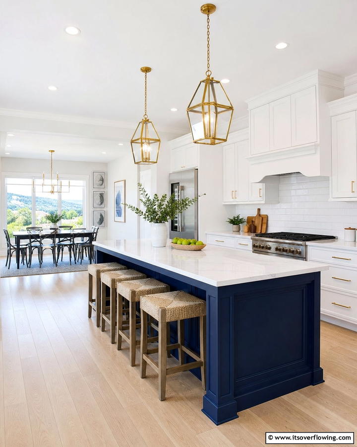 Two Toned Kitchen Island - 25 Blue and White Kitchen Ideas for a Fresh and Timeless Look
