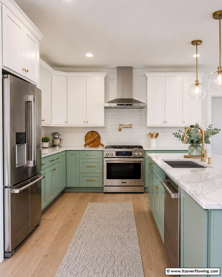 Two Toned Kitchen with Mint Green - 30 Mint Green Kitchen Ideas for a Fresh Culinary Space