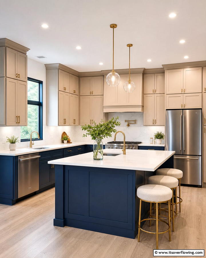 Two Toned Kitchens with Beige Cabinets - 20 Kitchens With Beige Kitchen Cabinets for a Neutral and Elegant Look