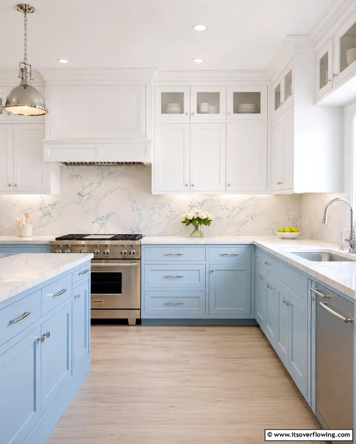 Two Toned Light Blue and White CabinetsExact - 25 Light Blue Kitchen Cabinets Ideas for a Coastal Vibe