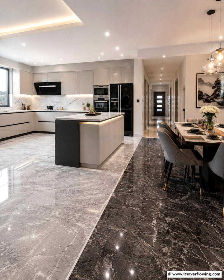 Two Toned Marble Floors - 25 Marble Kitchen Floor Ideas for Timeless Elegance