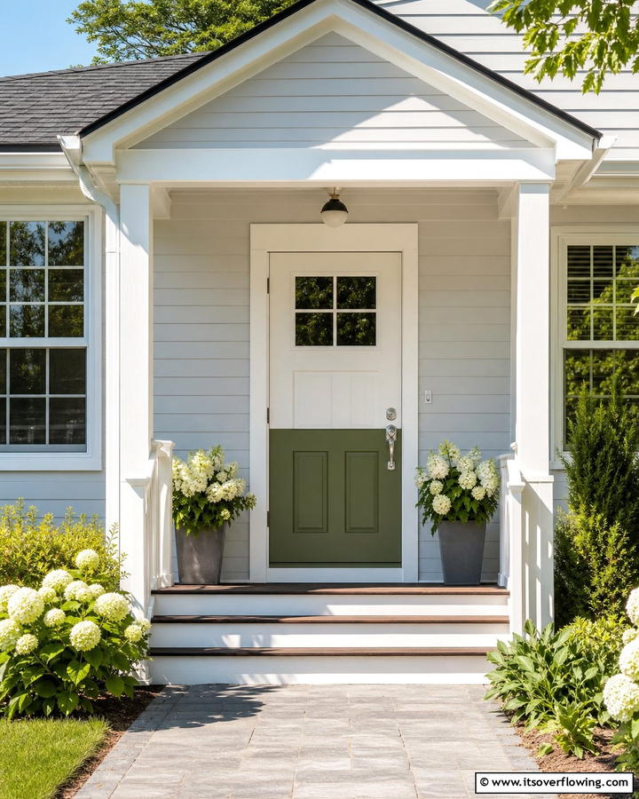 Two Toned Olive Green and White Design - 20 Olive Green Front Door Ideas for a Bold Statement