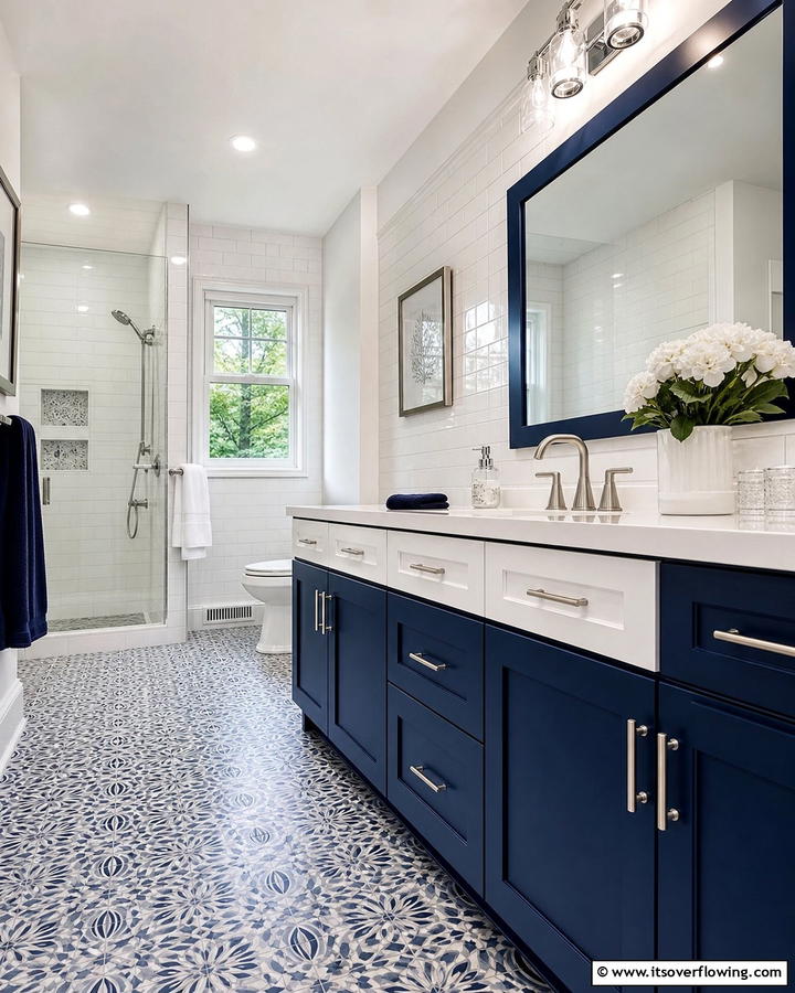 Two Toned Vanity with Blue and White - 25 Stunning Blue Bathroom Vanity Ideas