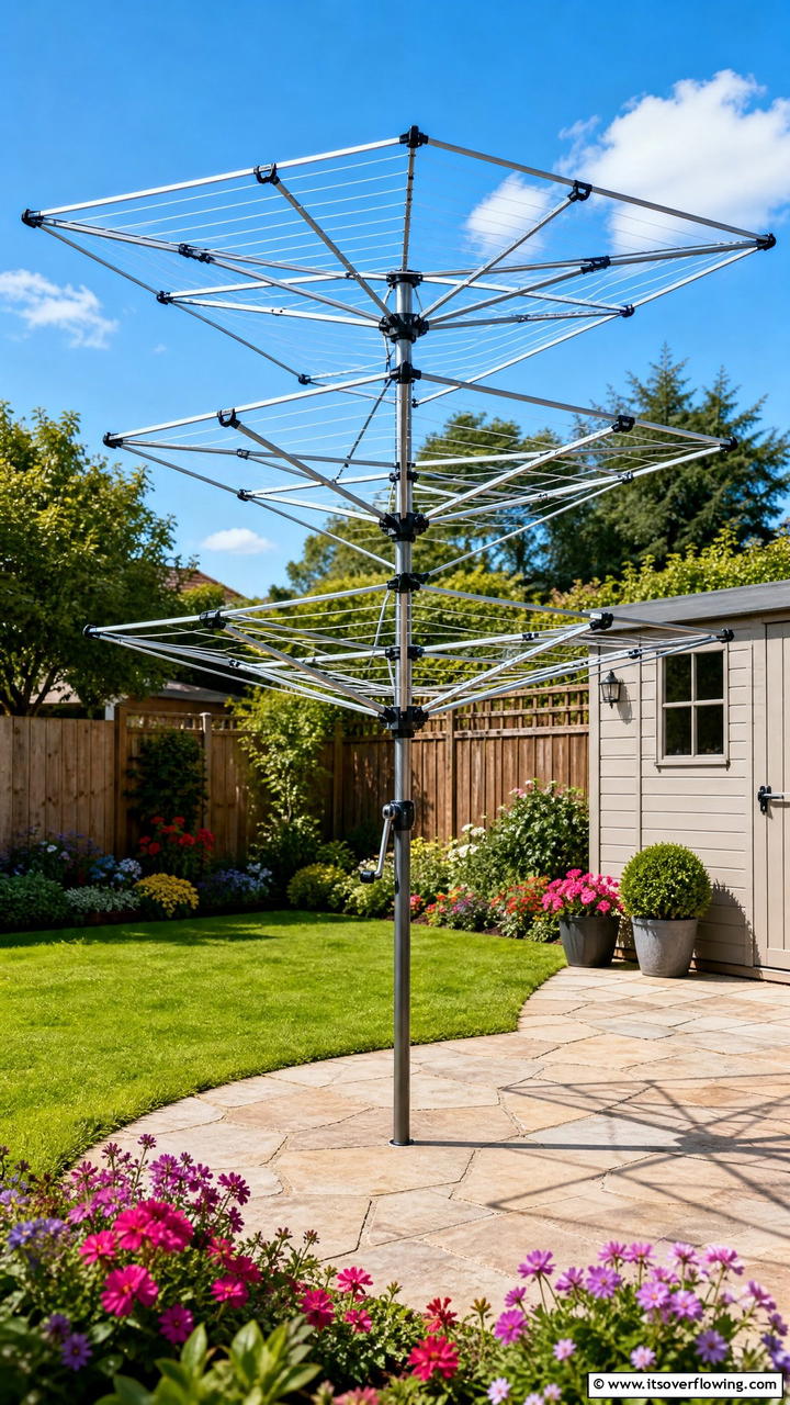 Umbrella Rotary Clothesline for Maximum Capacity - 25 Outdoor Clothesline Ideas for Efficient Drying