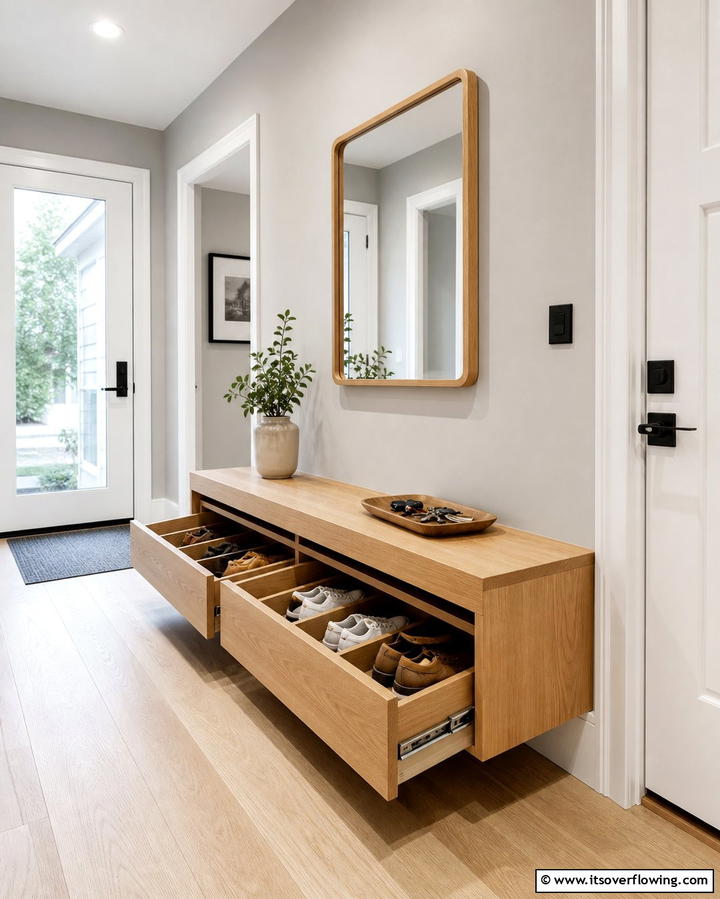 Under Bench Slide Out Drawers - 25 Entryway Shoe Storage Ideas to Keep Your Home Tidy